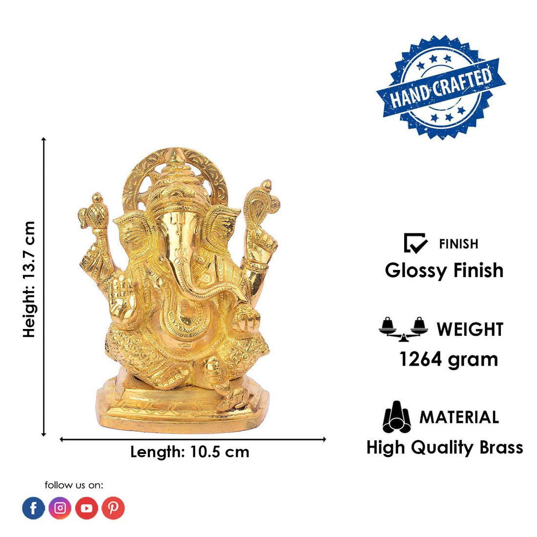 5.4 Inch Pure Brass Lord Ganesha Idol for Home Temple