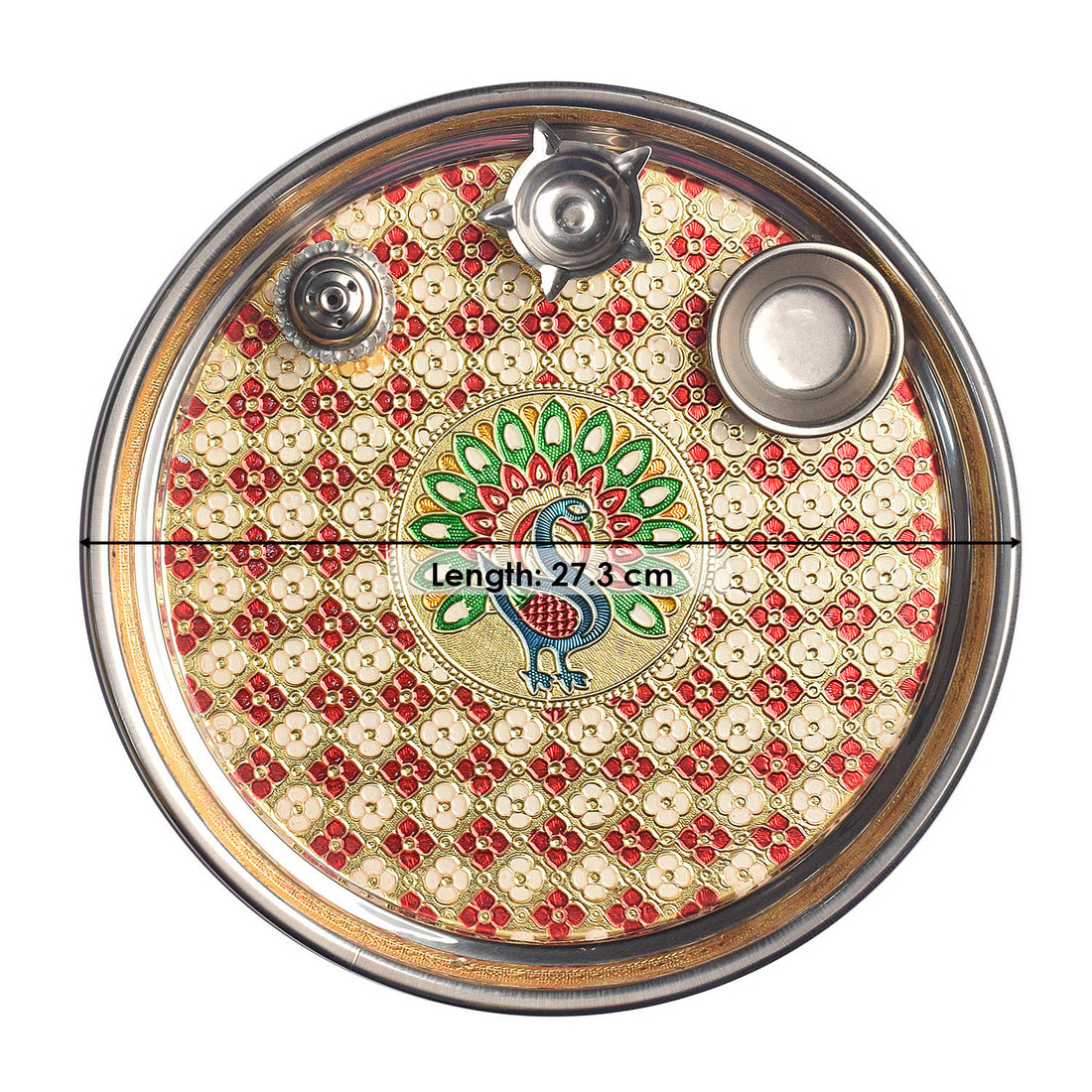 Printed Stainless Steel Aarti Thali Ensemble