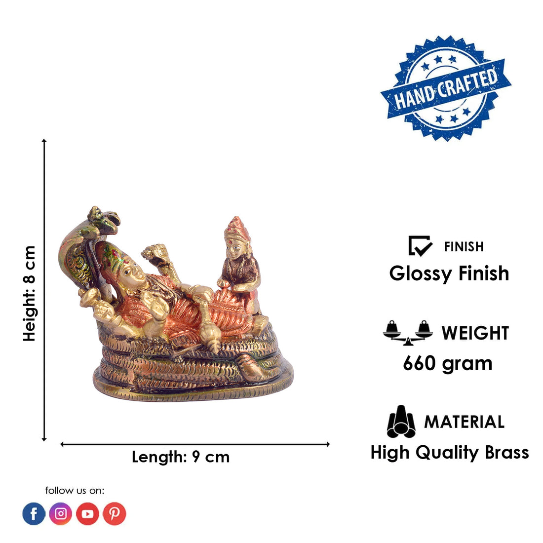 3.1 Inch Small Brass Vishnu Laxmi Idol