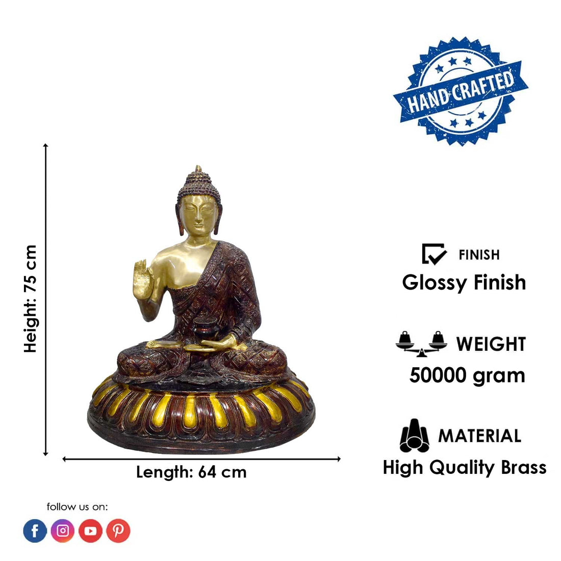 29 Inch Unique Dark Brass Buddha Statue