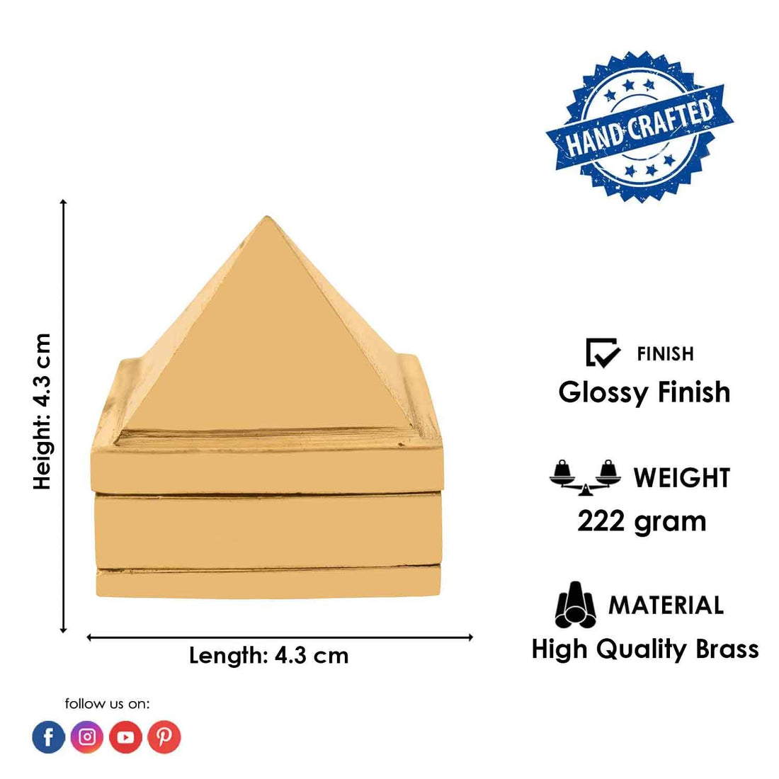 1.5 Inch Brass Pyramid for Vastu & Healing