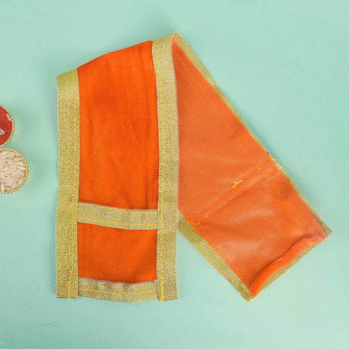Divine orange Angvastra Patka Dupatta available in 15 and 22-inch sizes, perfect for religious rituals, temple ceremonies, and spiritual wear. Indiaβs Largest Pooja Accessories Brand β www.satvikstore.in