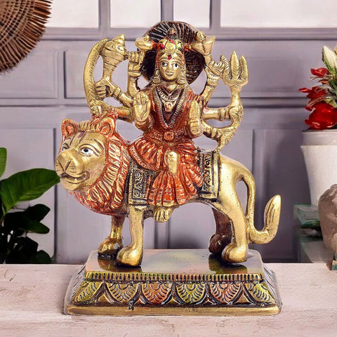 4.1 Inch elegant brass Durga Maa idol, perfect for home temple, festive dΓ©cor, and spiritual ambiance during Navratri and other celebrations.No.1 Brass Idol Store www.satvikstore.in