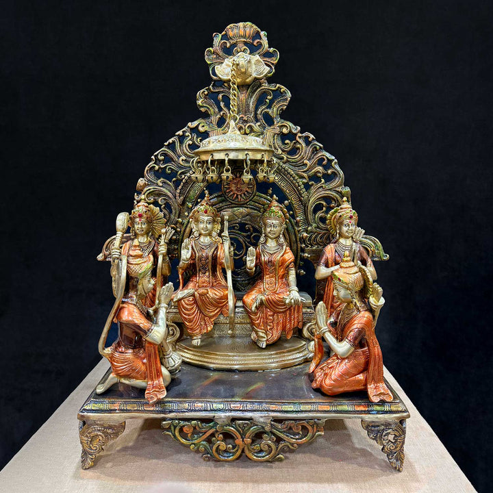 Elegant Brass Ram Darbar Idol featuring Lord Ram, Sita, Lakshman, and Hanuman – Perfect for temples, home altars, and spiritual décor. India's Largest Puja Accessories Brand - Satvik