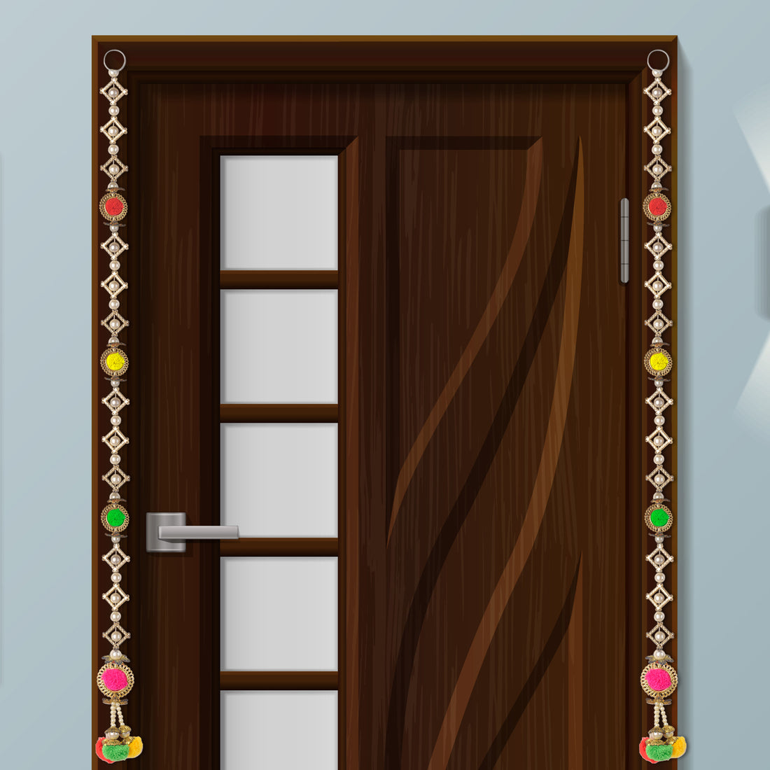 Elegant Wall Hanging with Pearls and Colorful Pom Pom Tassels for Festive Home Decor. India’s Largest Pooja Accessories Brand – www.satvikstore.in