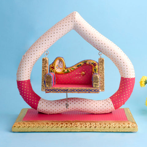 Exquisite handcrafted Jhula for Laddu Gopal with detailed artistic design, ideal for Janmashtami and daily pooja setup. Indiaβs Largest Pooja Accessories Brand β www.satvikstore.in