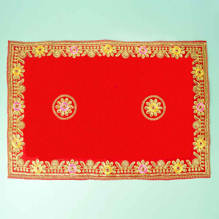 Flower Designer Velvet Aasan 16x24 Inch Pack of 4 with Golden Lace Border. India’s Largest Pooja Accessories Brand - www.satvikstore.in