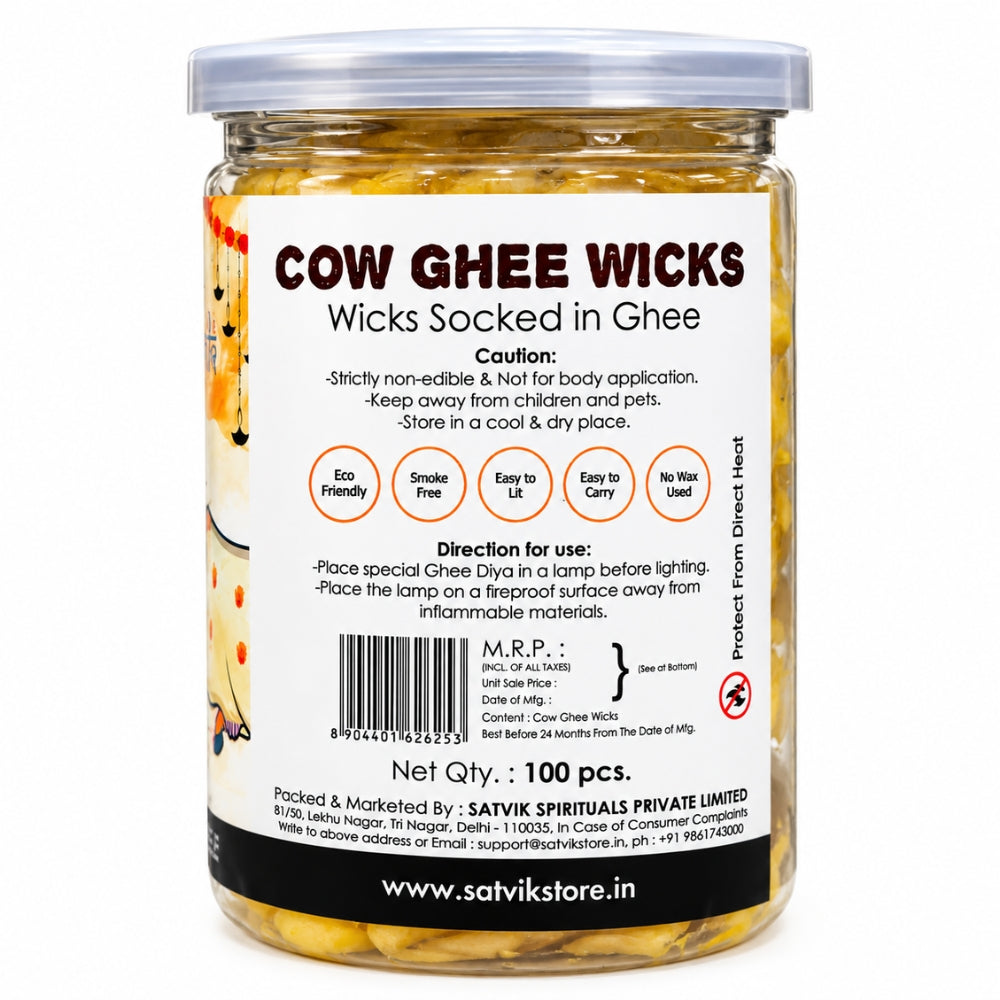 60 min. Pure Cow Ghee Diya Wicks (Wax Free)