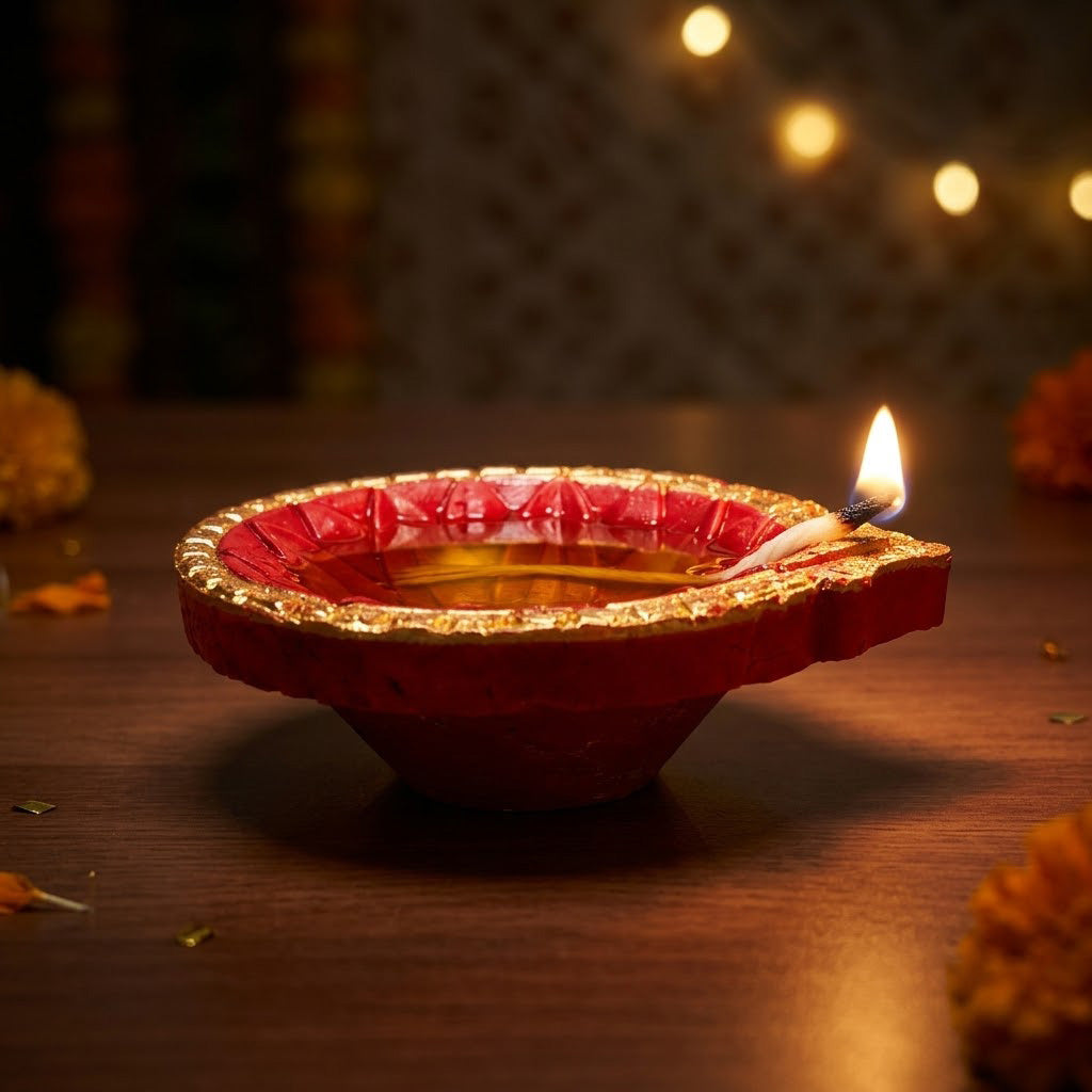12 Pack Elegant Handcrafted Clay Diyas for Diwali