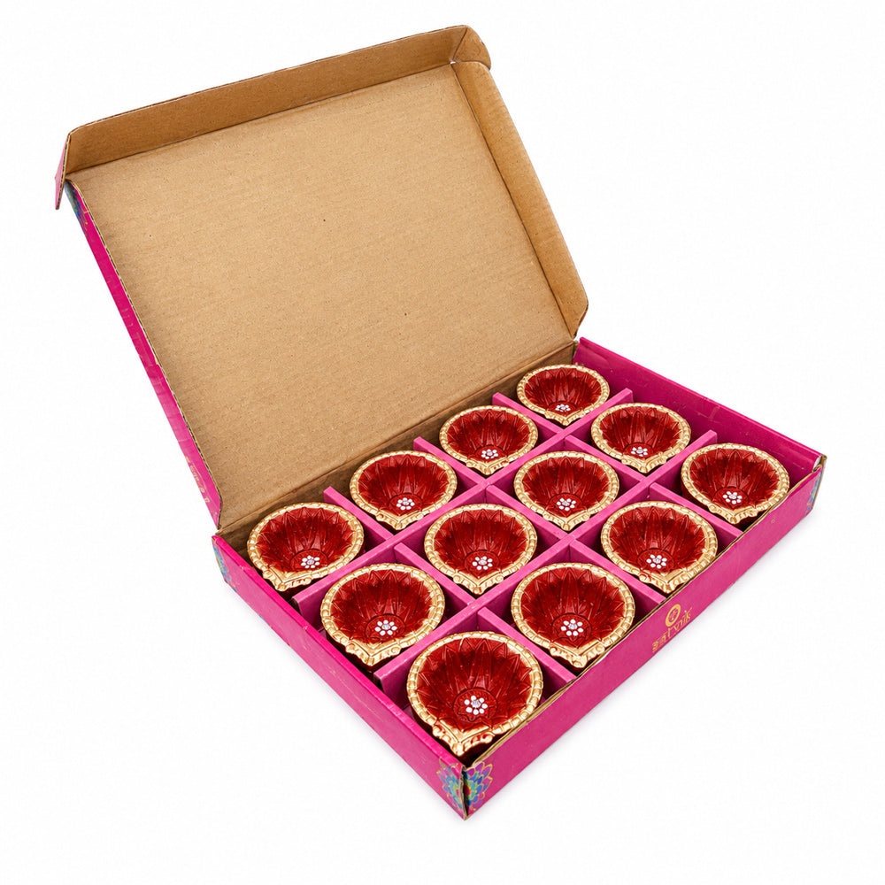 12 Pack Elegant Handcrafted Clay Diyas for Diwali