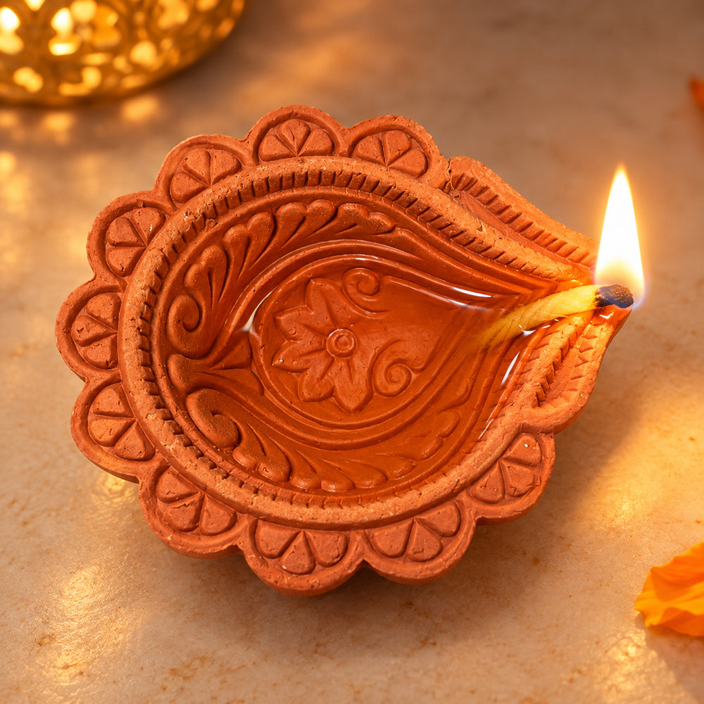 12 Pack Handmade Clay Paisley-Carved Teardrop Clay Diyas