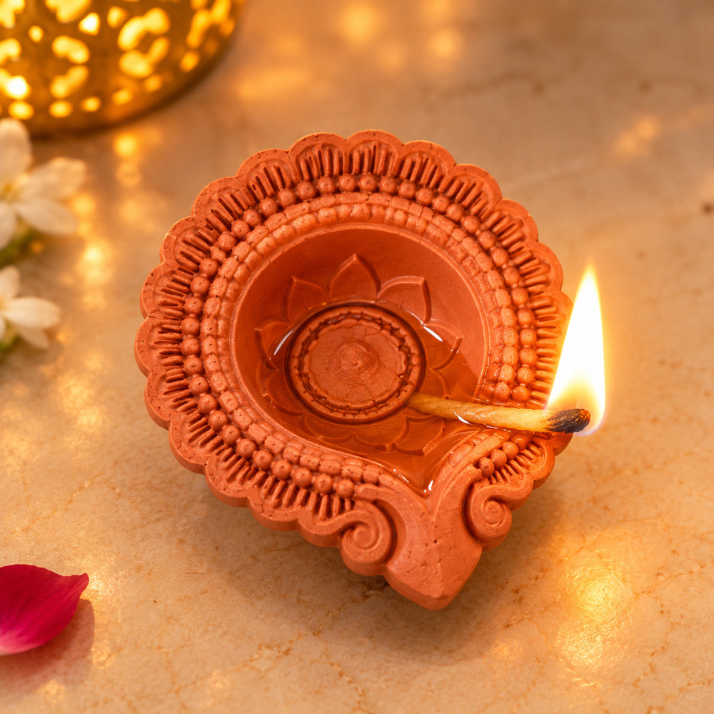 12 Pack Classic Teardrop Eco-Friendly Carved Clay Diyas