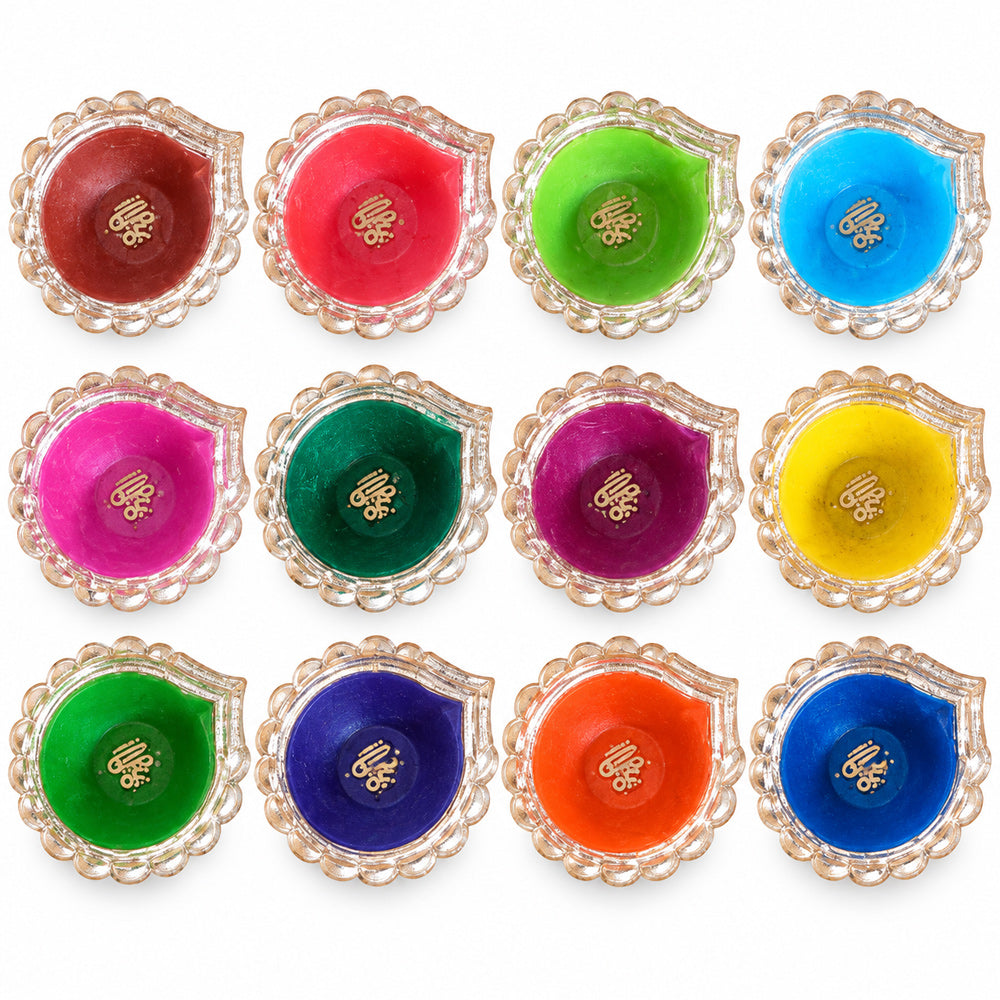 12 Pcs Hand-Painted Silver Border Decorative Clay Diyas