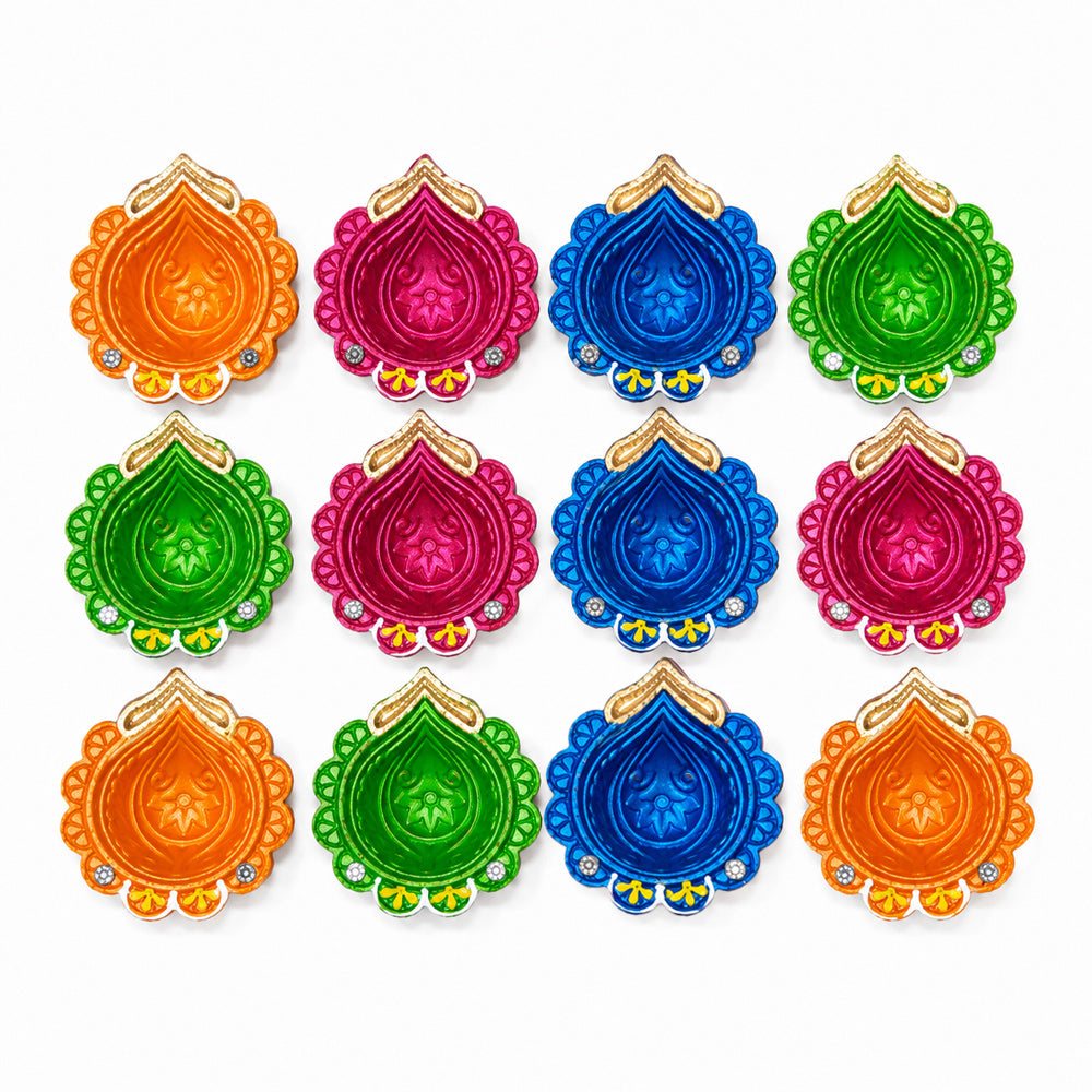 12 Pack Designer Multicolor Golden Crown Spout Clay Diyas