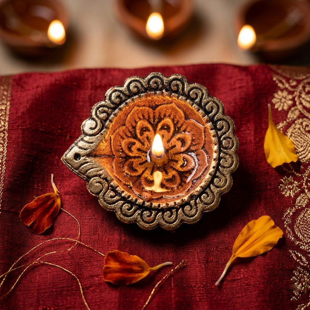 12 Pack Handcrafted Antique Bronze & Gold Metallic Clay Diyas
