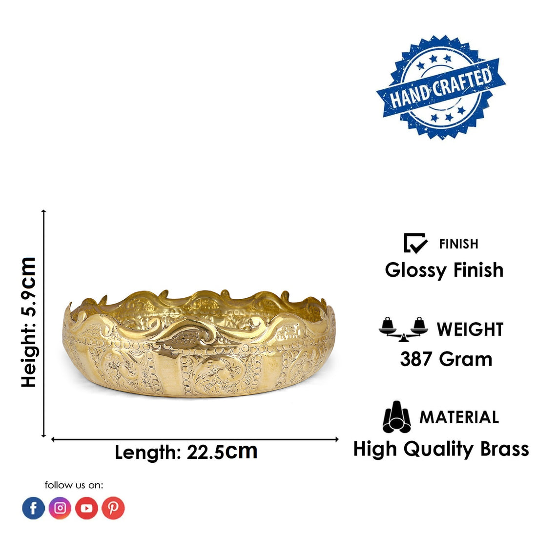 Elegant Floral Design Embossed Brass Urli For Decor