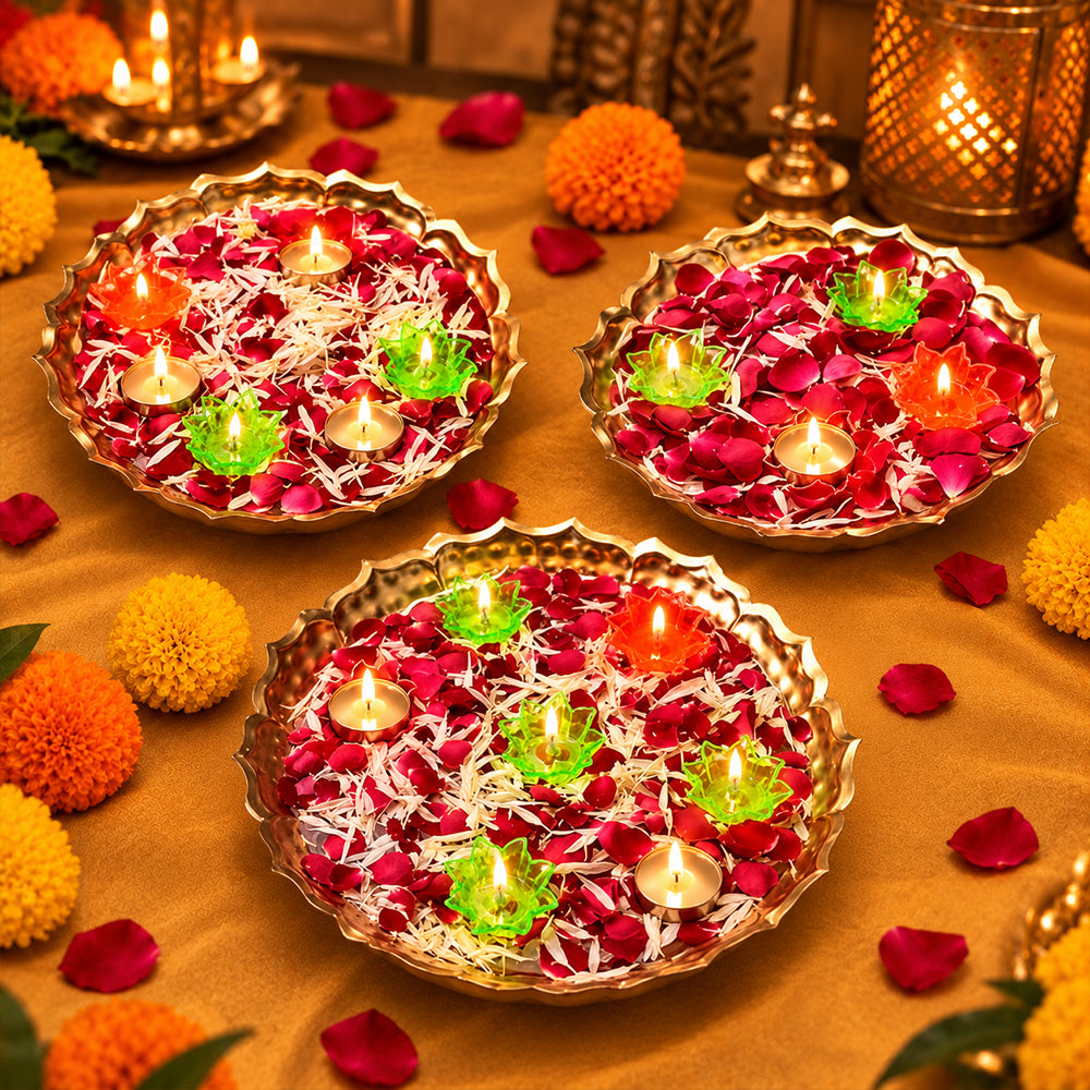 Metal Lotus Shape Urli for Decor With Floating Diya (Pack of 3)