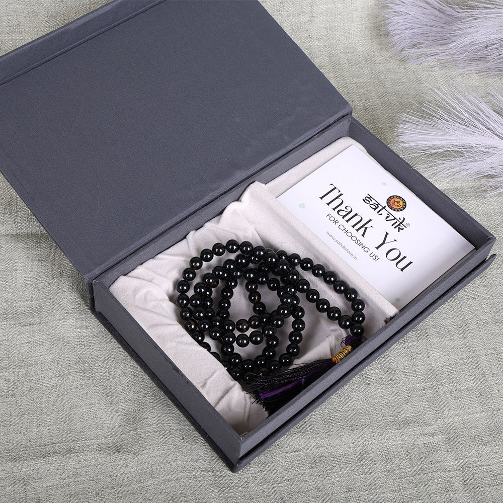 Premium Hakik Jap Mala Crystal Black turmaline