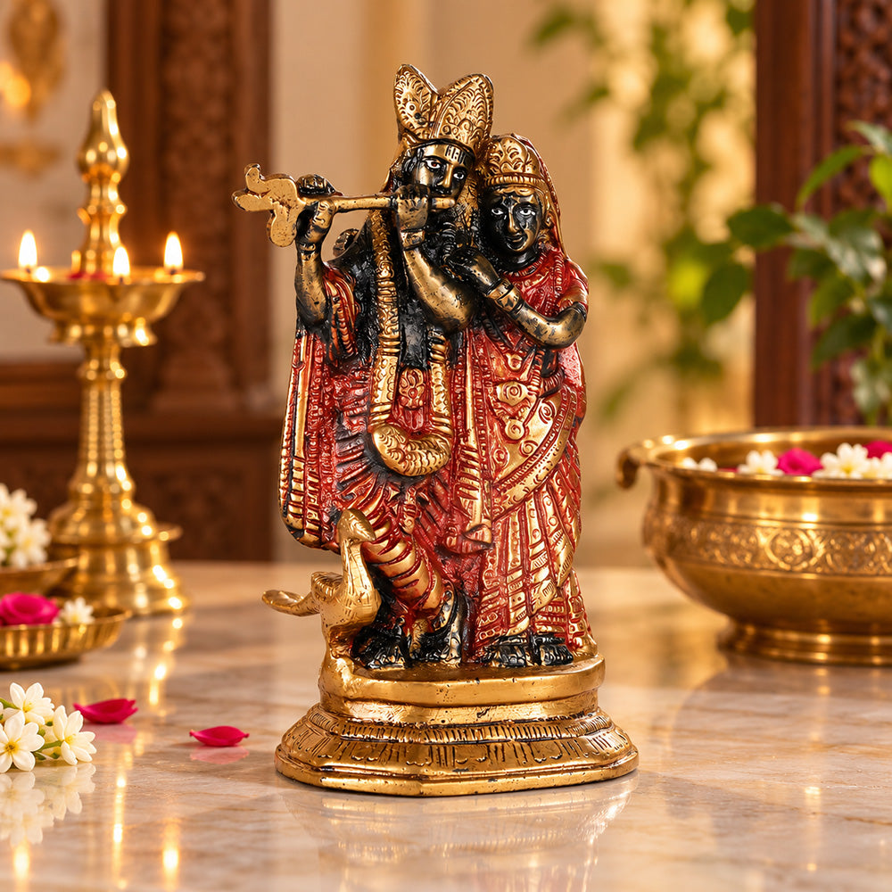 6.2 Inch Traditional Black Radha Krishna Brass Statue