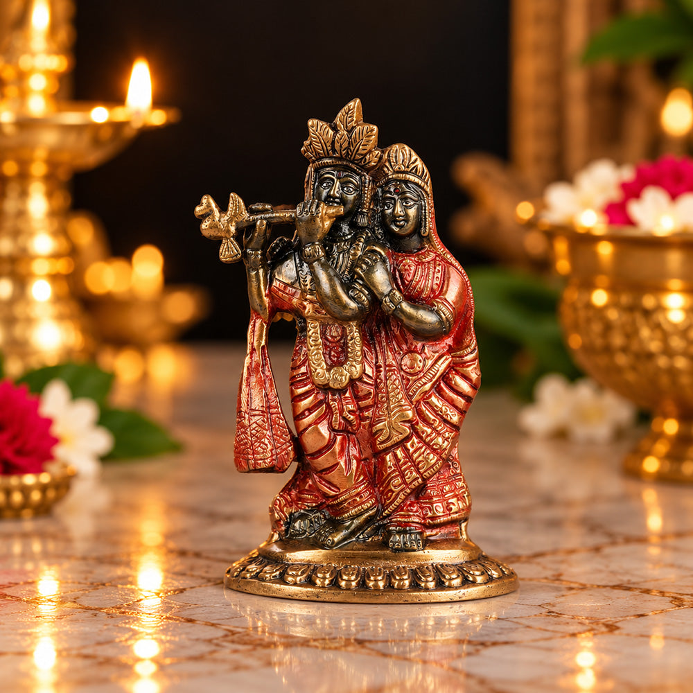 3.1 Inch Brass Radha Krishna Idol