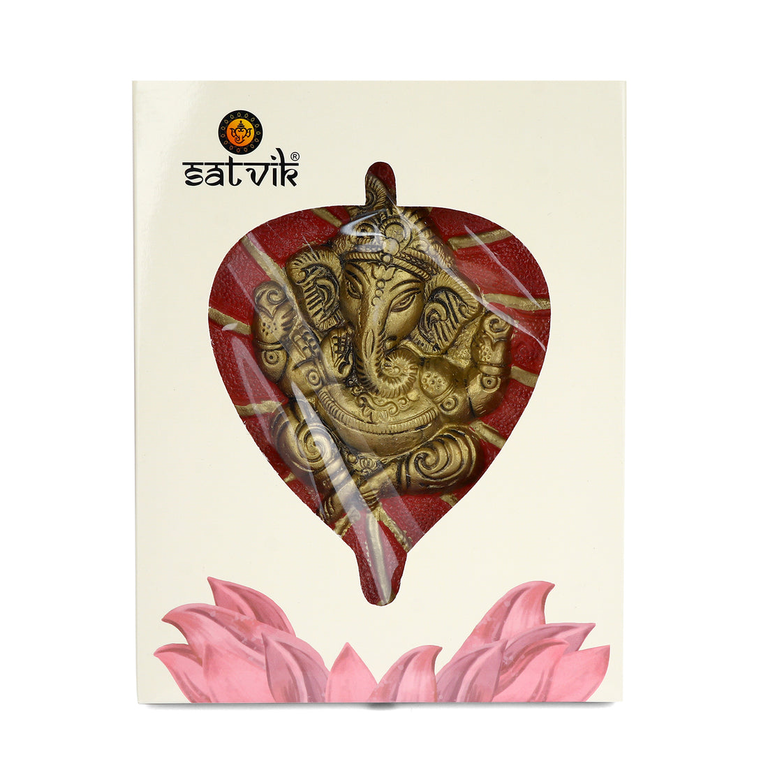 Lord Ganesh on Leaf Patta Wall Hanging - Red