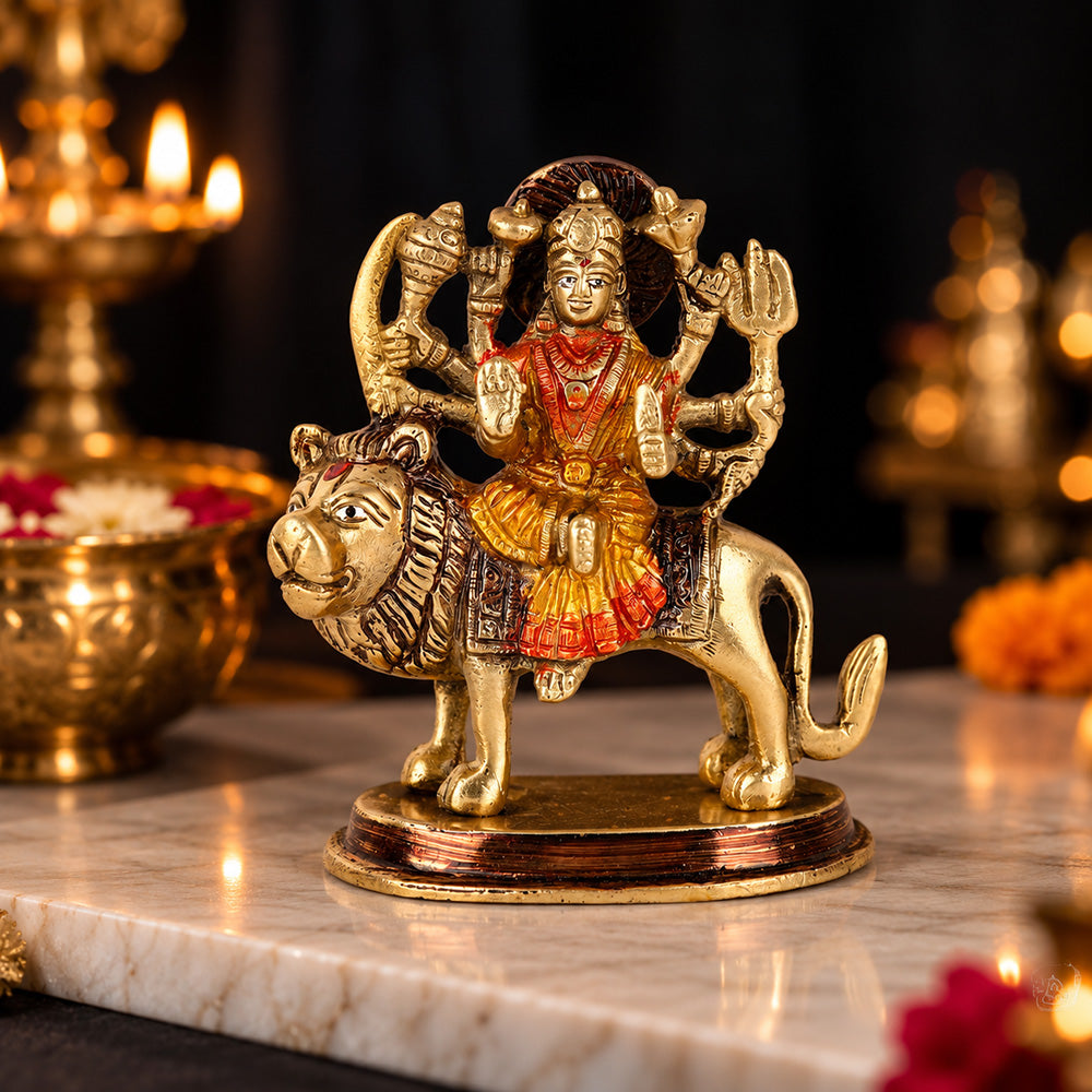 4.9 Inch Fascinating Brass Sherawali Mata Idol