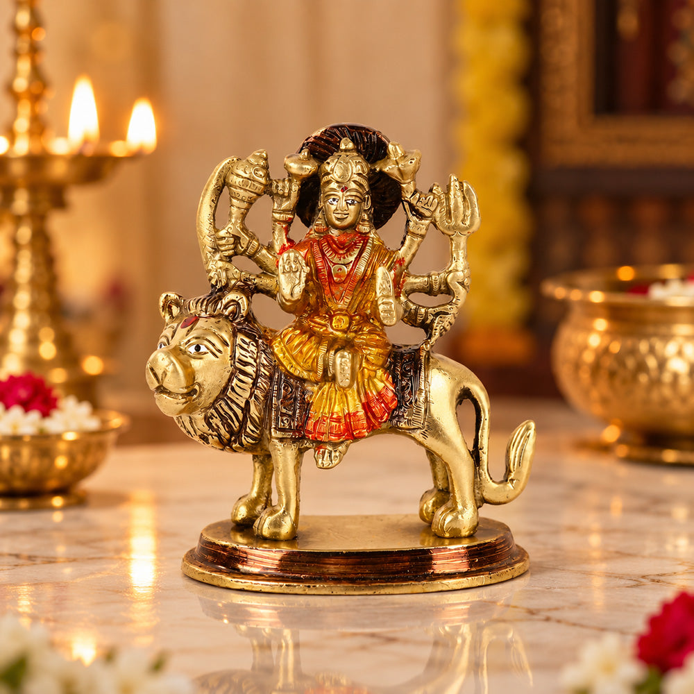 4.9 Inch Fascinating Brass Sherawali Mata Idol