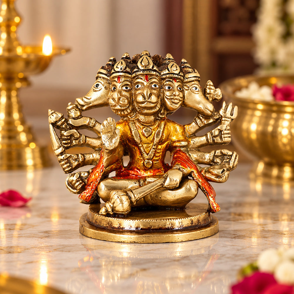 3.5 Inch Stylistic Brass Panchmukhi Hanuman Idol