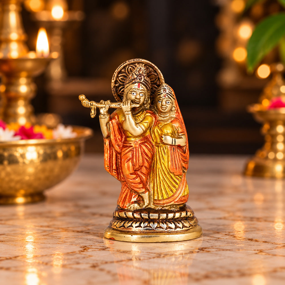 2.3 Inch Brass Small Radha Krishna Idol