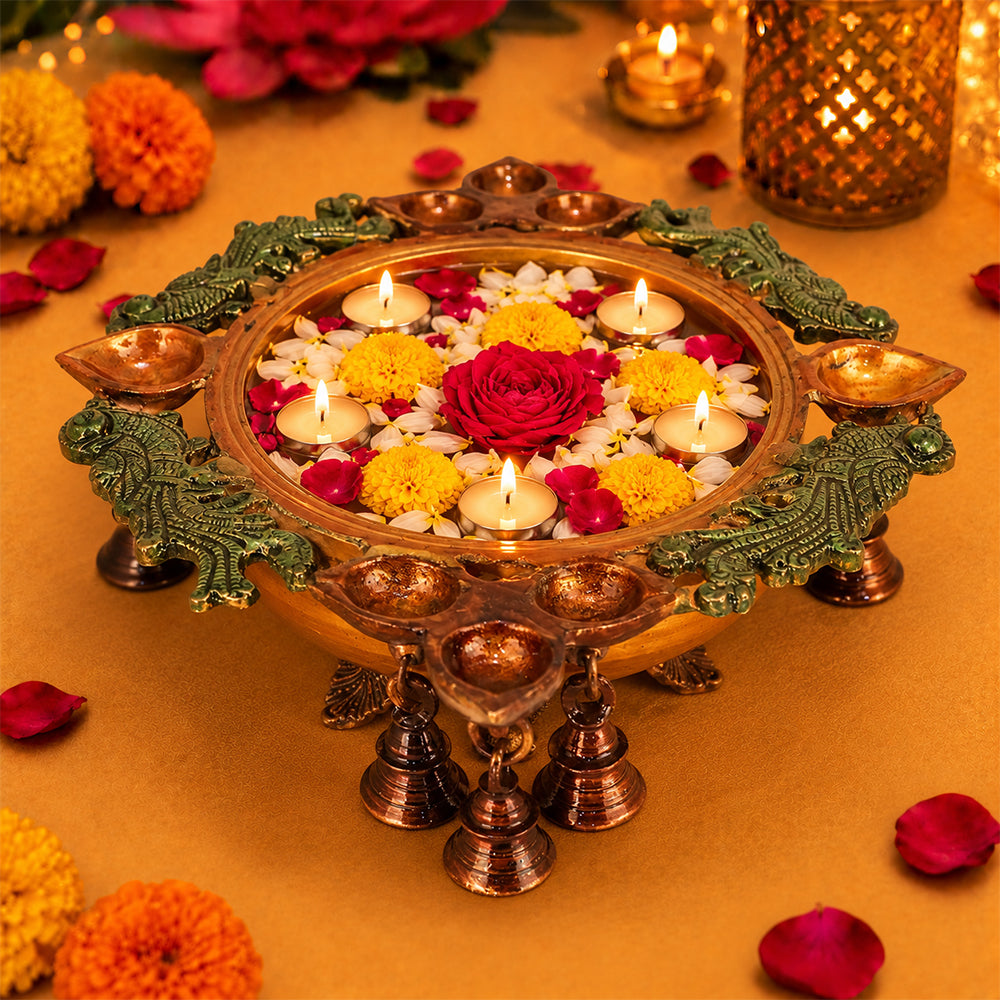 3.5 Inch Brass Designer Floral Urli