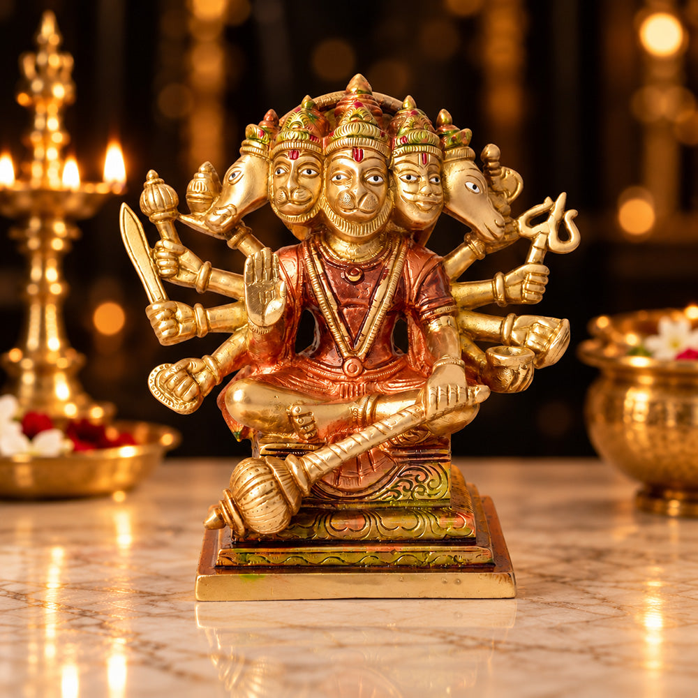 7.2 Inch Majestic Panchmukhi Hanuman Brass Idol