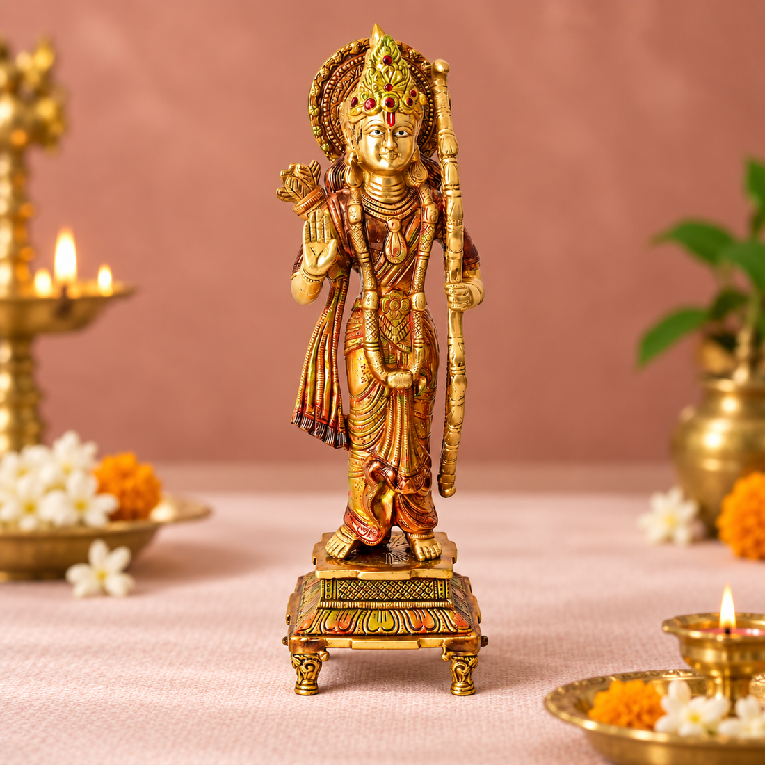 17.1 Inch Brass Ram with Bow Statue – Vibrant and Elegant Spiritual Décor