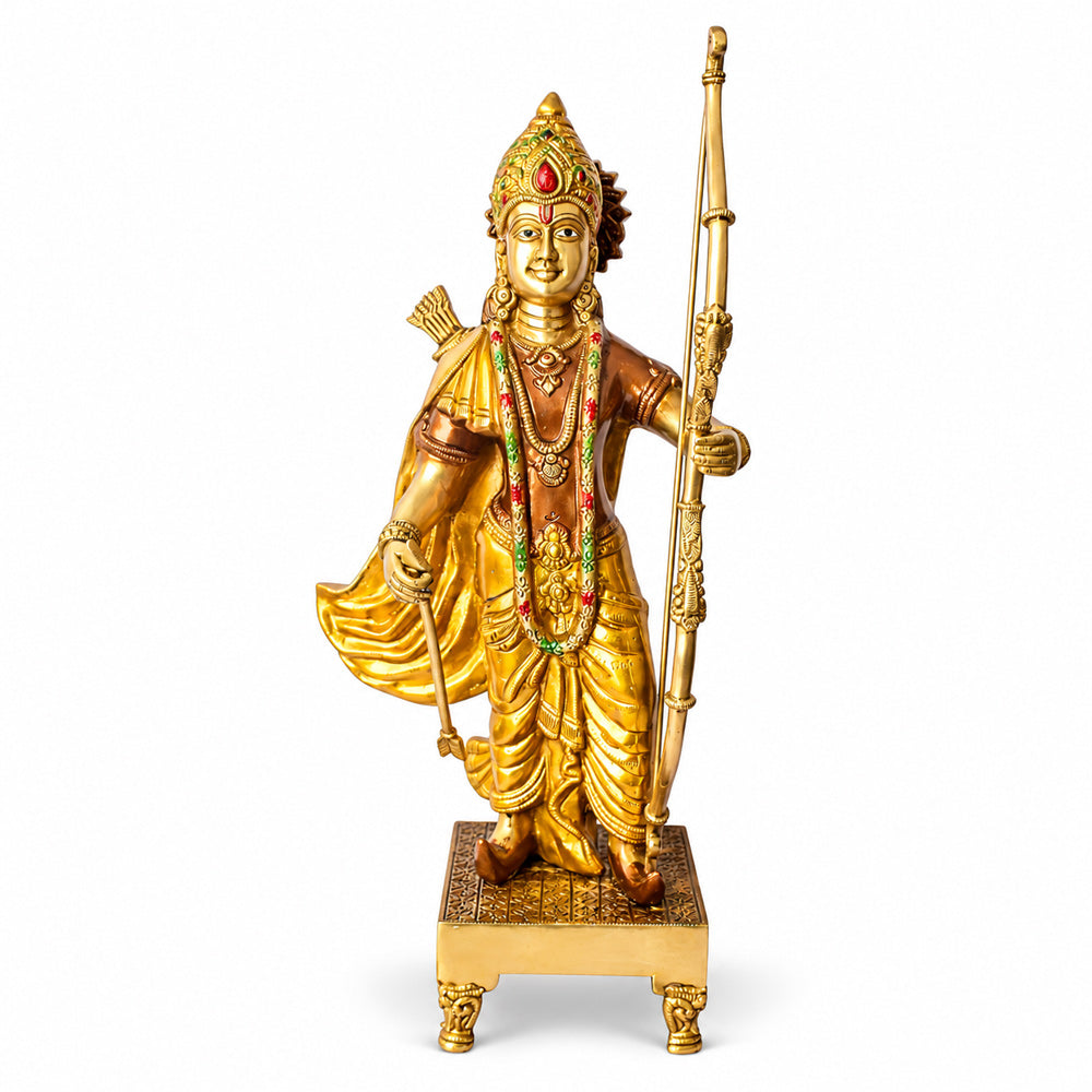 17.1 Inch Exquisite Brass Ram Statue with Vibrant Bow Design