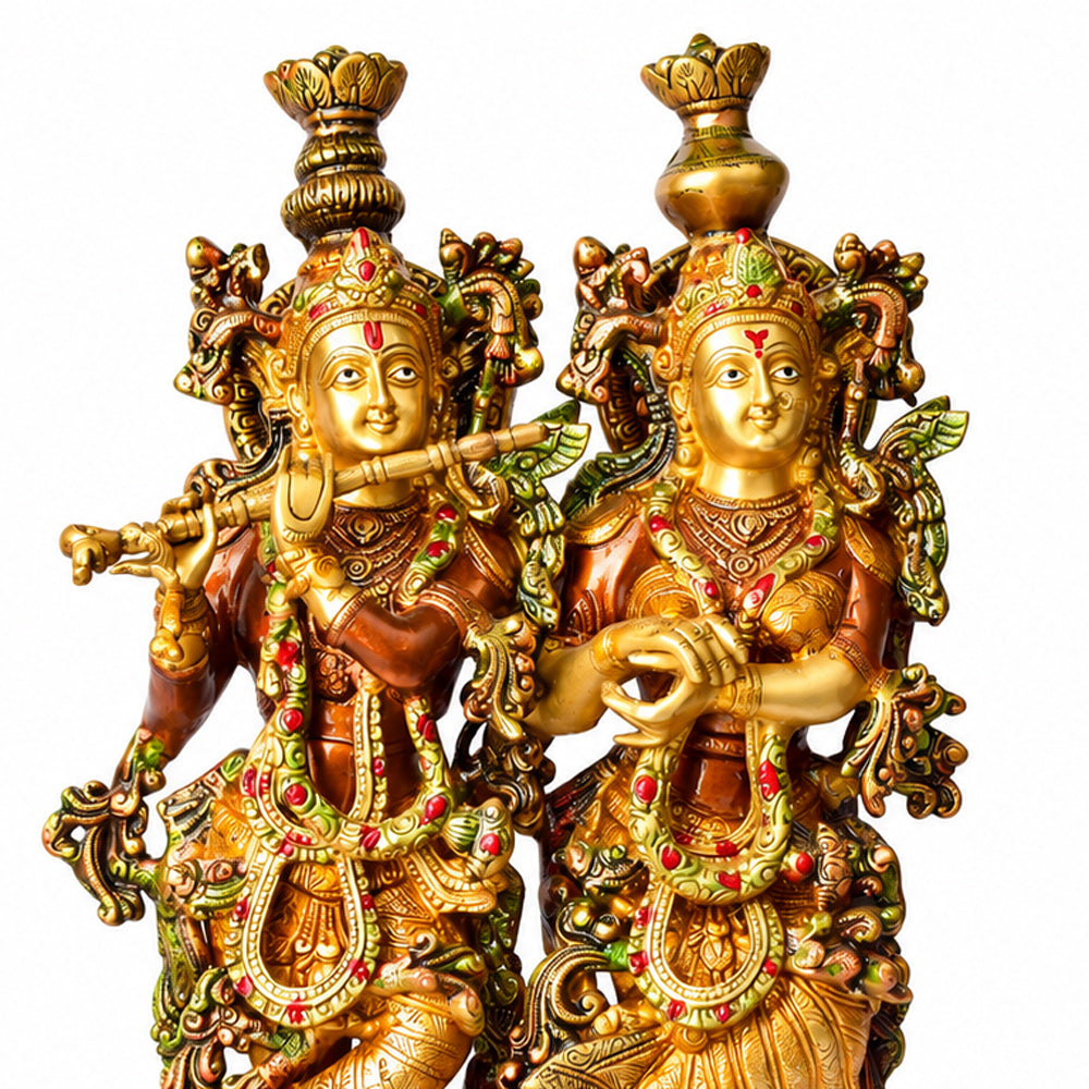23 Inch Vibrant Colored Radha Krishna Brass Idol
