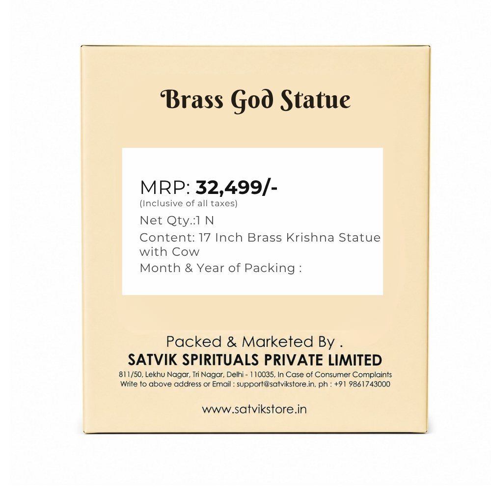 17 Inch Brass Krishna Statue with Cow
