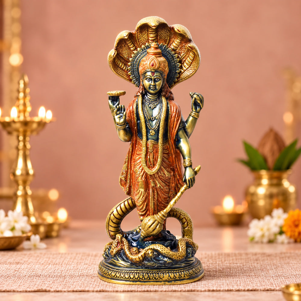 17 Inch Brass Vishnu Standing with Sheshanag