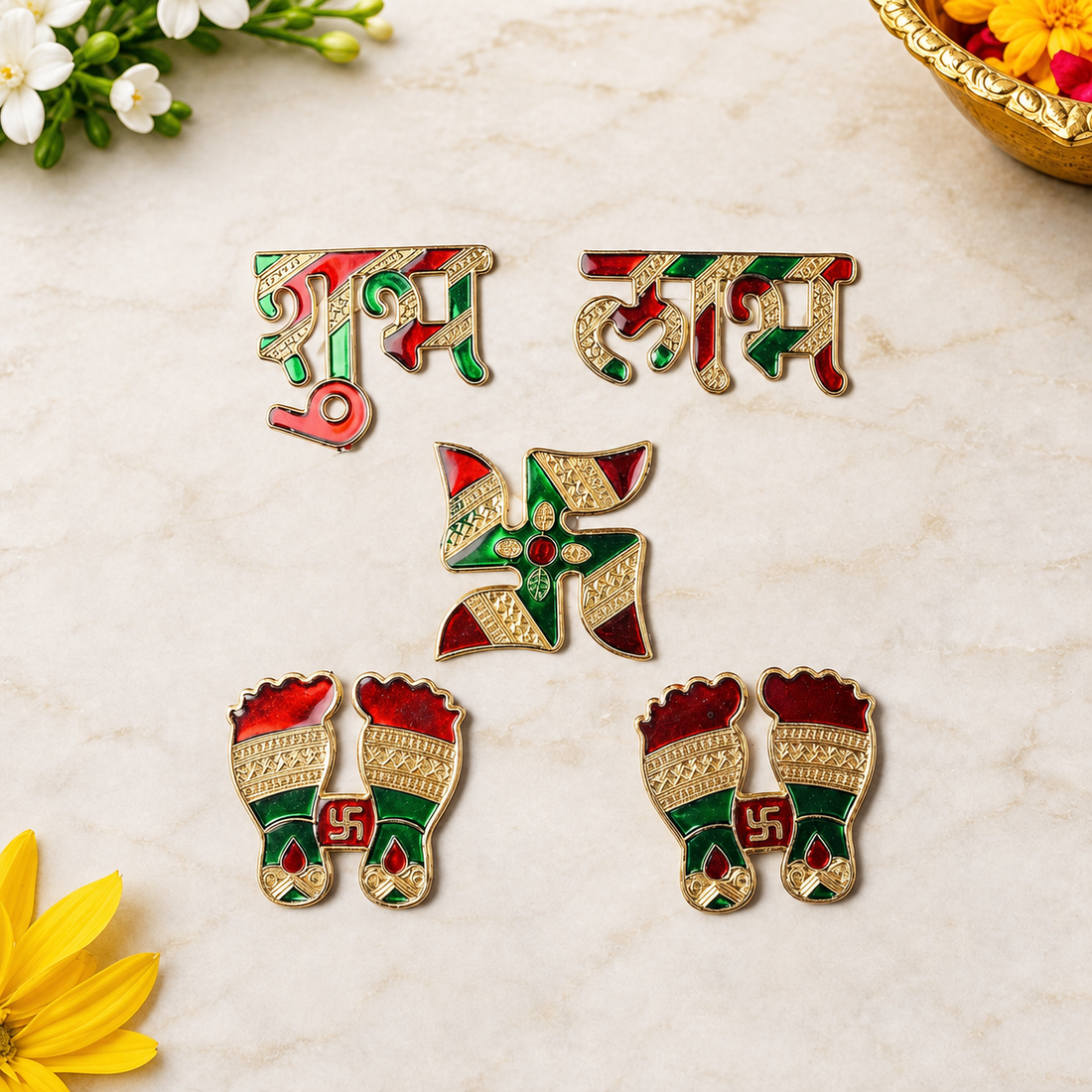 Shubh Labh and Swastik Wall Stickers Set of 5
