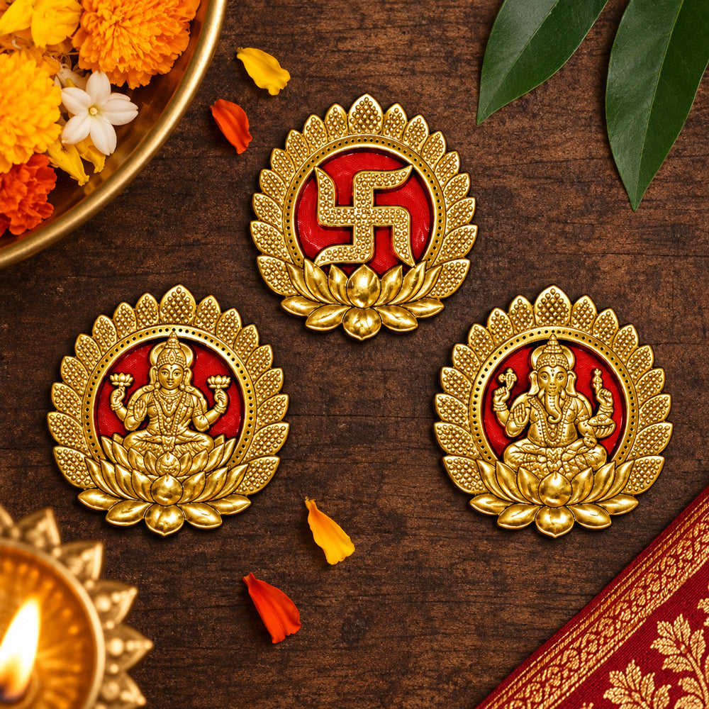 Circular Pooja Room Laxmi, Ganesha & Swastik Sticker
