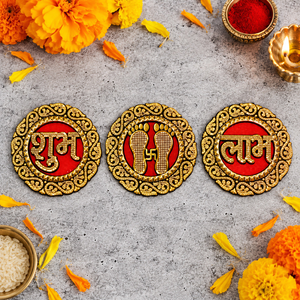 Round Auspicious Shubh Labh & Laxmi Feet Stickers