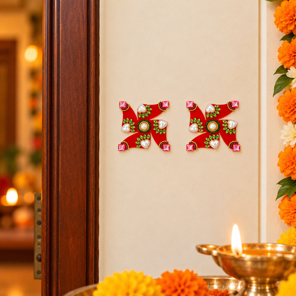 Premium Handcrafted Stone-Studded Swastik Wall Stickers