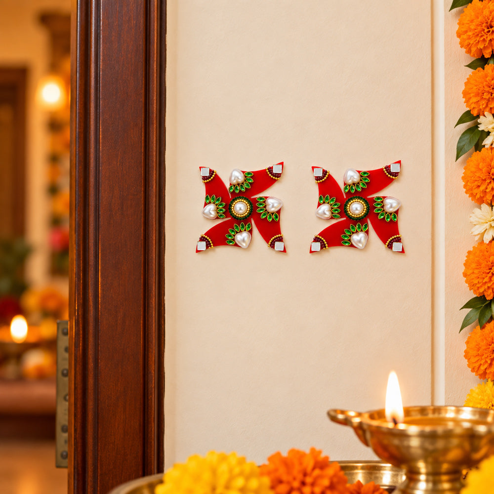 Premium Handcrafted Stone-Studded Swastik Wall Stickers
