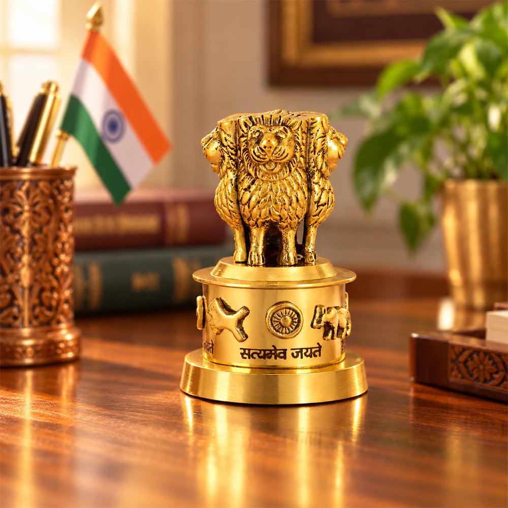 4 Inch Brass Ashoka Pillar Showpiece National symbol showpiece