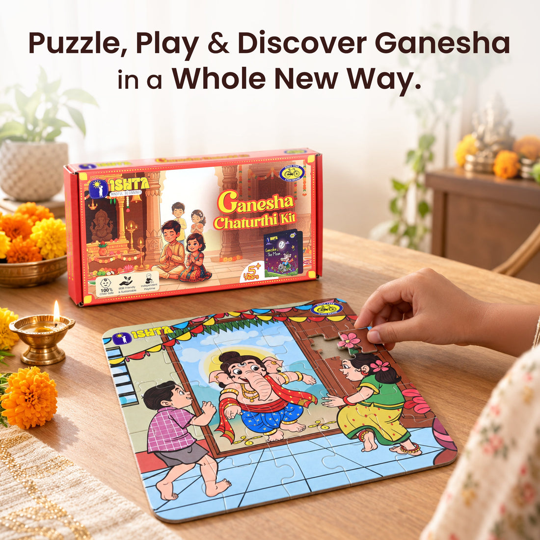 Ganesha Chaturthi Kit for Kids 5+ | Puzzle, Flash Cards & Comic Book