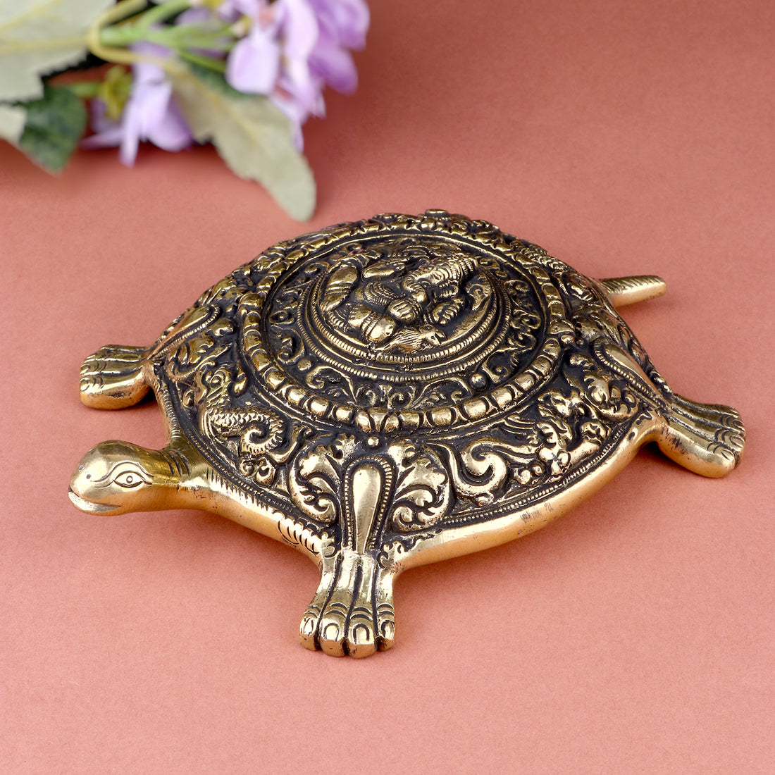 Ganesha Brass Turtle – A symbol of prosperity, protection, and wisdom, perfect for inviting good fortune and success. India’s Largest Pooja Accessories Brand – www.satvikstore.in