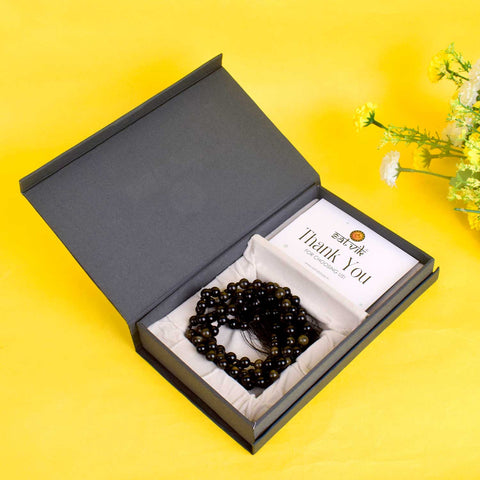 Golden Obsidian Hakik Mala with 108 Beads β Powerful Mala for Protection, Clarity, and Inner Strength Indiaβs Premium Hakik Jap Mala store - www.satvikstore.in
