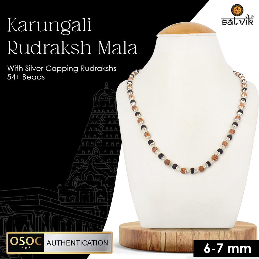 Govt. Certified Rudraksha & Karungali Mala with Silver Plating Capping for spiritual protection and healing. India’s Largest Pooja Accessories Brand - www.satvikstore.in