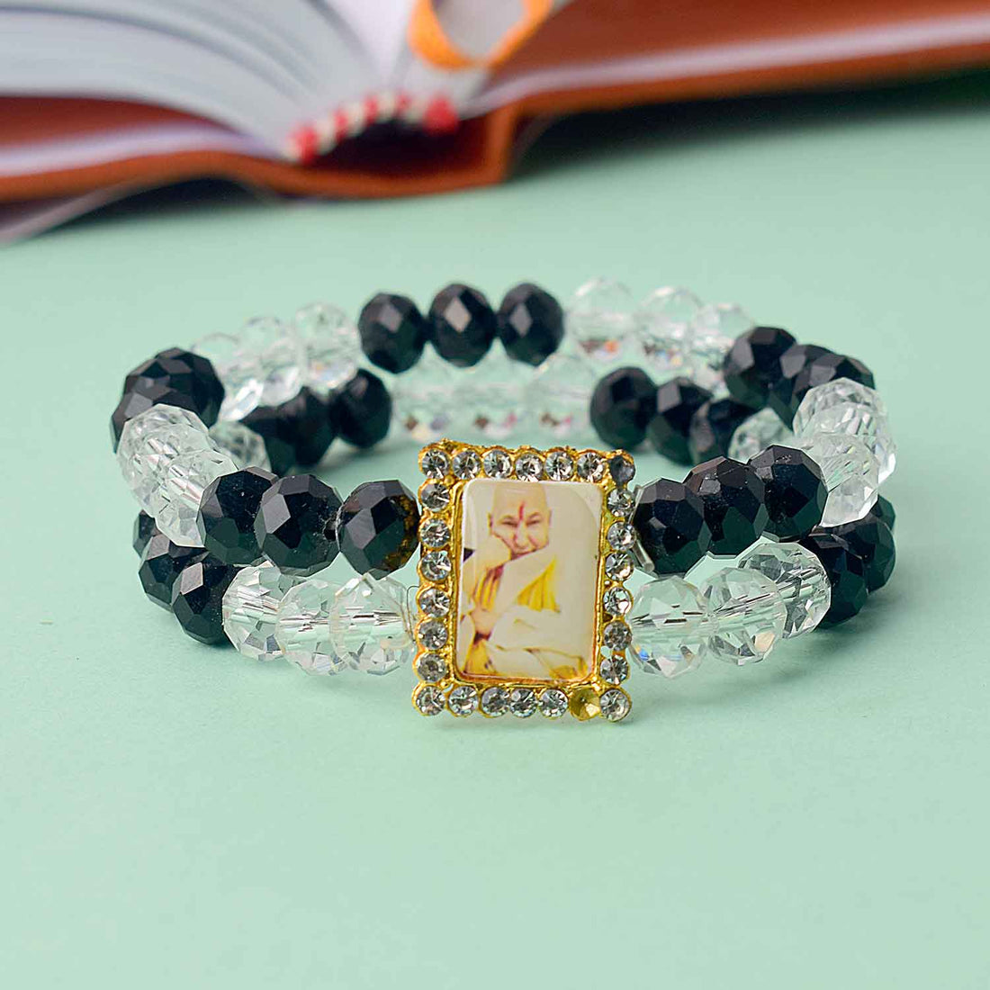 Guruji Swaroop Bracelet featuring clear and black beads β perfect for daily wear, spiritual occasions, and gifting. Indiaβs Largest Pooja Accessories Brand β www.satvikstore.in