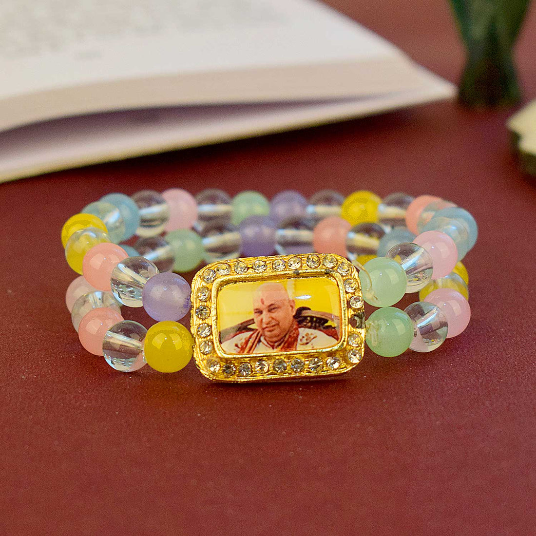 Guruji Swaroop Bracelet featuring clear and multicoloured beads β perfect for daily wear, spiritual occasions, and gifting. Indiaβs Largest Pooja Accessories Brand β www.satvikstore.in
