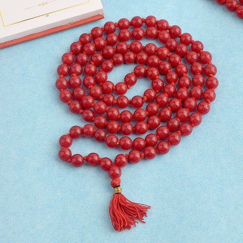 Hakik Jap Mala (Red Coral) β A Spiritual Meditation Mala for Strength, Protection, and Vitality. Indiaβs Premium Hakik Jap Mala Store - www.satvikstore.in