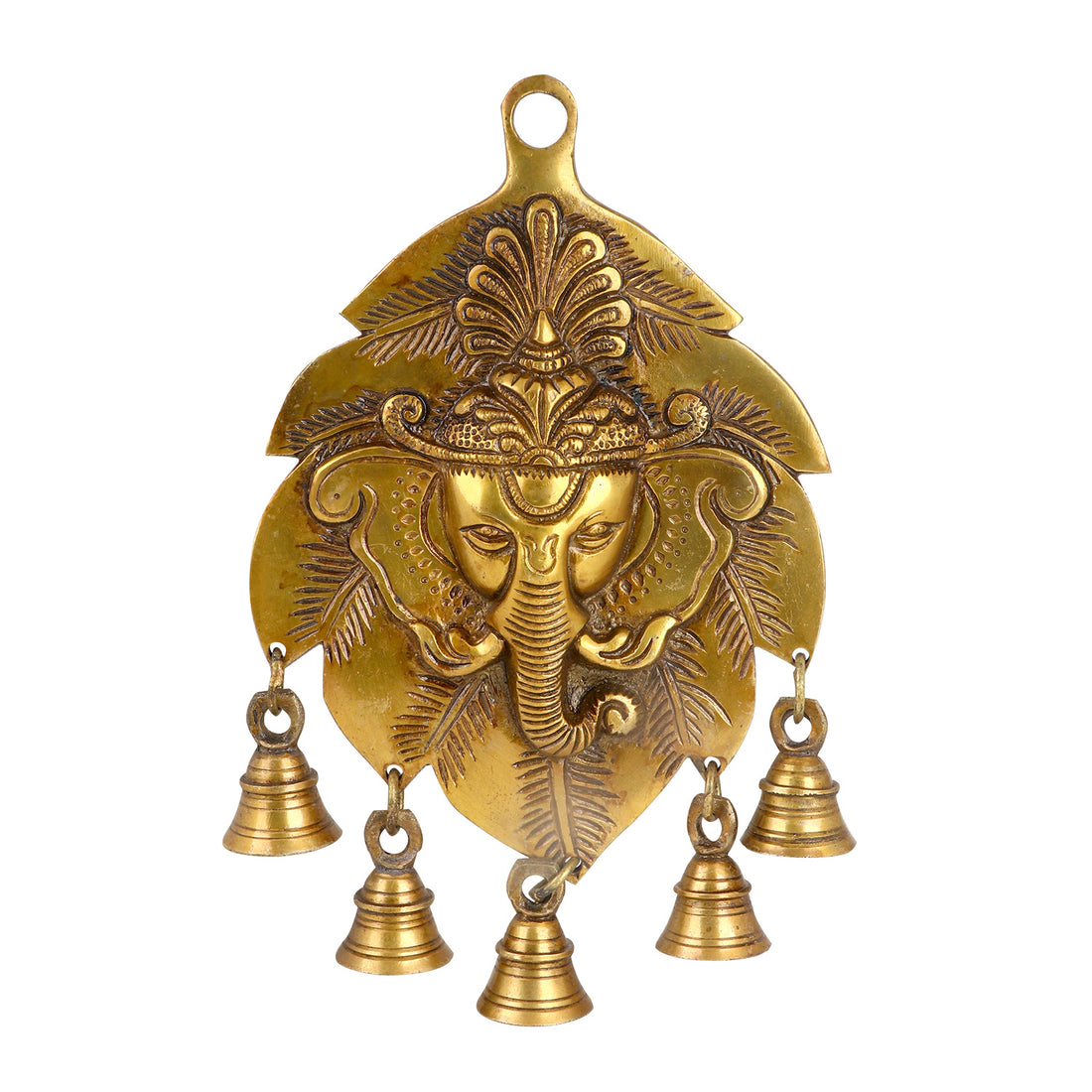 9 Inch Brass Decorative Ganesh Wall Hanging (Leaf Shape)